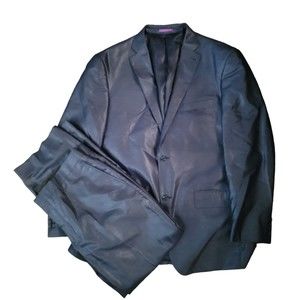 Vinci Mens Navy Long Sleeve Collared Single Breasted 2 Piece Suit Size‎ 36W